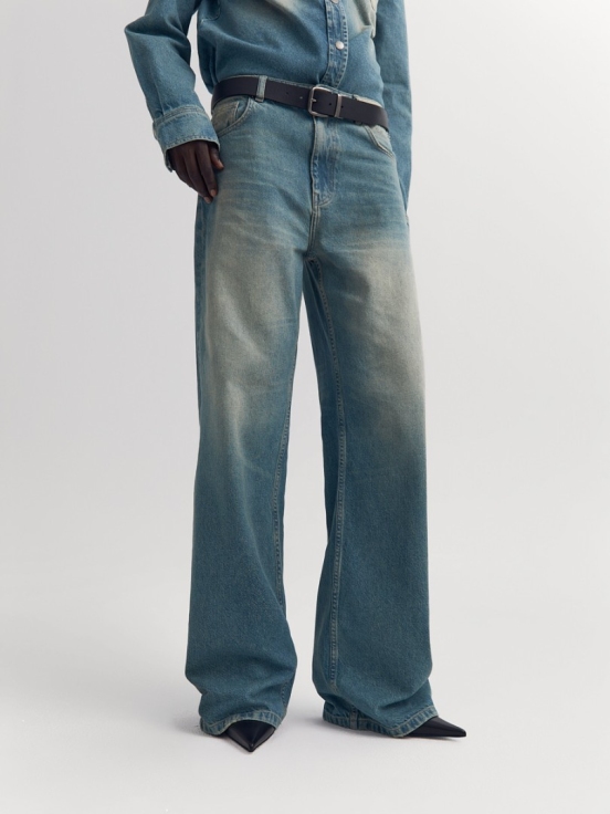 Джинсы DOUBLE цвет зелено-голубой